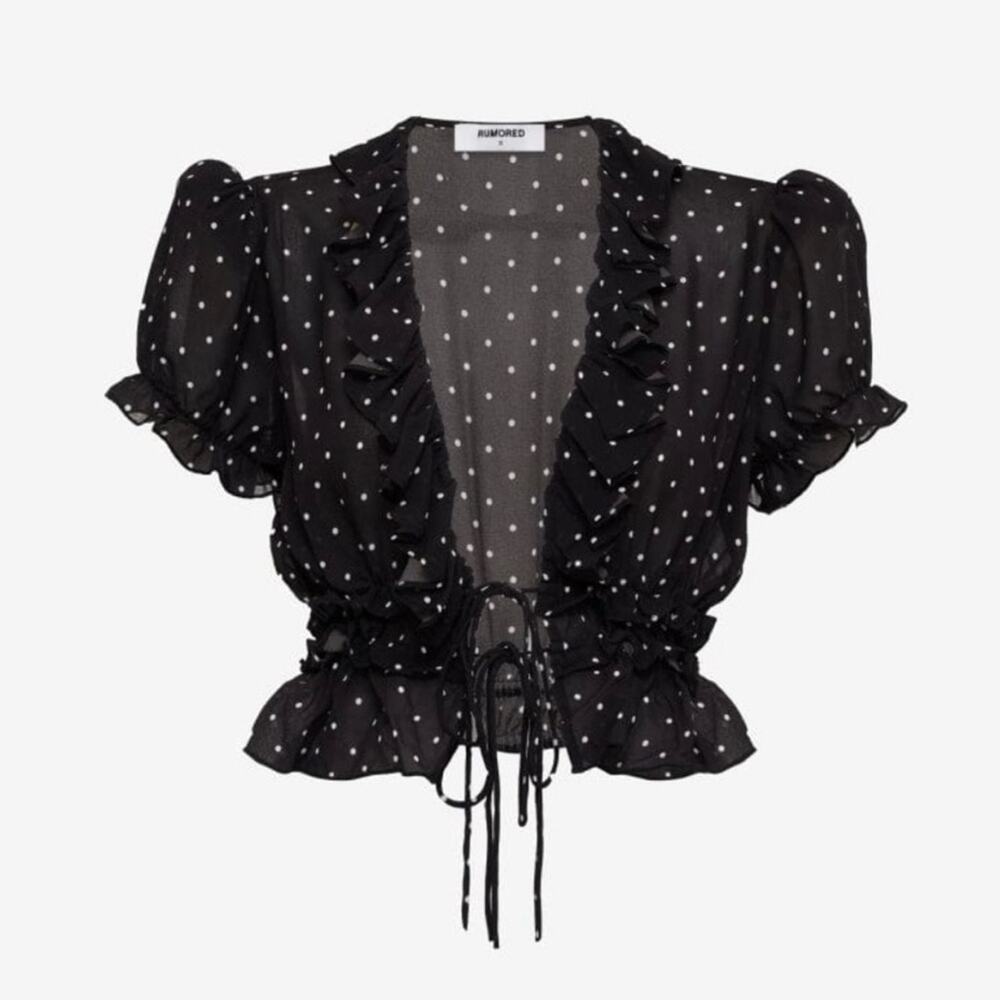NEW Rumored Jukebox Top in Classic Dot Sheer Black White Women's Large $88 - Picture 6 of 12